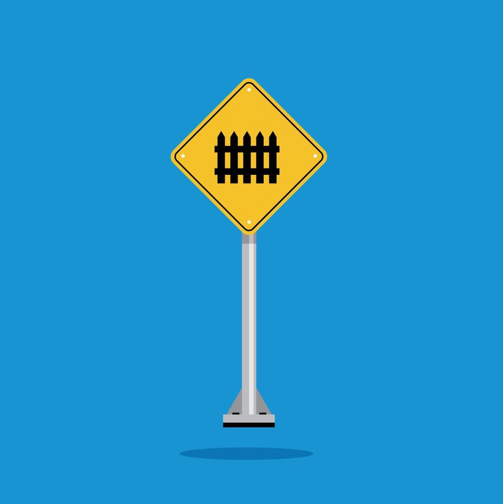 road sign icon, railroad crossing ahead with barriers on yellow rhombus board. suitable for poster use and web icon vector