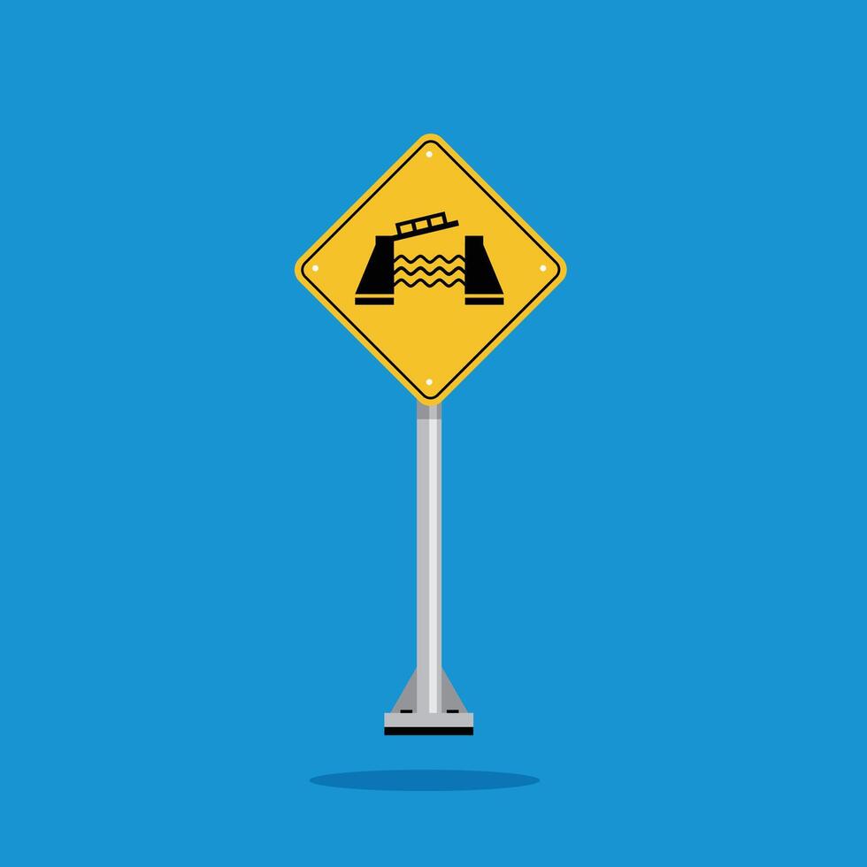 road sign icon, movable bridge warning on yellow rhombus. board.suitable for poster use and web icon vector
