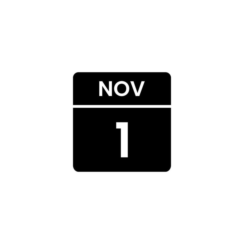 November 1st date on a single day calendar. vector