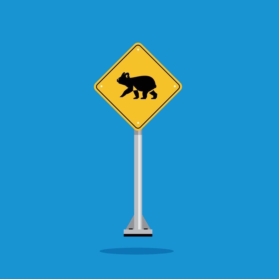 road sign icon, koala crossing road on yellow rhombus. board.suitable for poster use and web icon vector