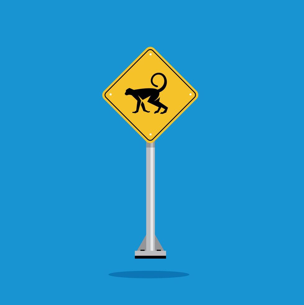 road sign icon, monkey crossing on yellow rhombus. board.suitable for poster use and web icon vector