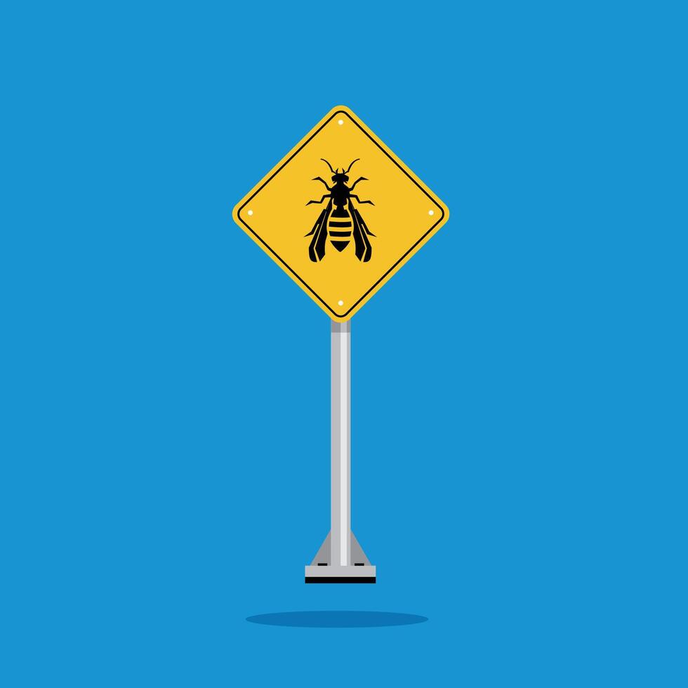 road sign icon, hornet crossing on yellow rhombus. board.suitable for poster use and web icon vector