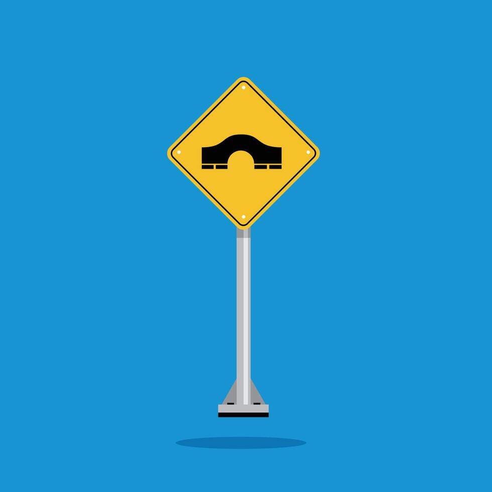 road sign icon, hump bridge on yellow rhombus. board.suitable for poster use and web icon vector