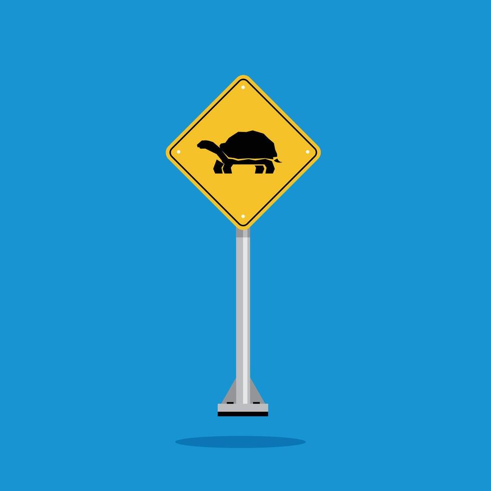 road sign icon, turtle crossing on yellow rhombus. board.suitable for poster use and web icon vector