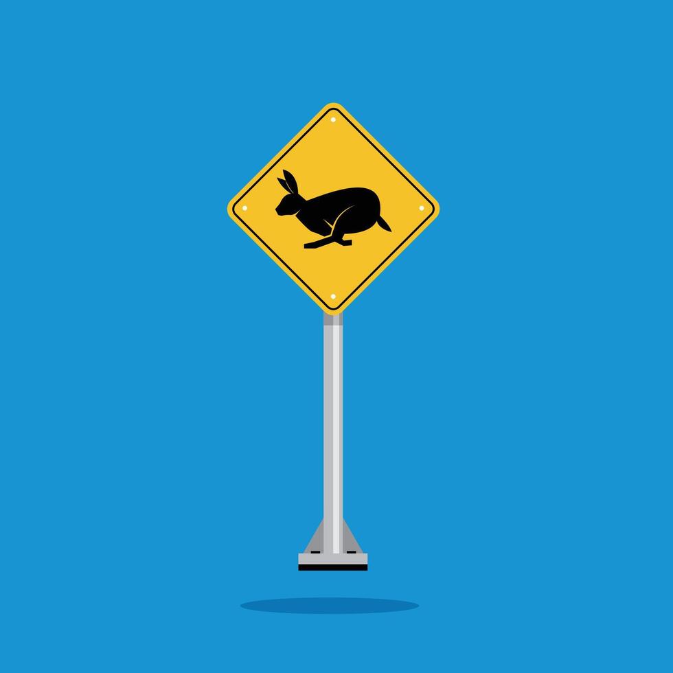 road sign icon, rabbit crossing road on yellow rhombus. board.suitable for poster use and web icon vector