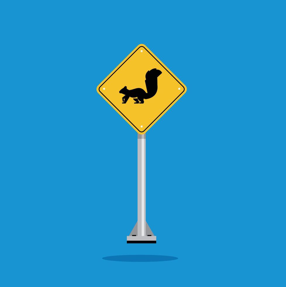 road sign icon, squirrel crossing on yellow rhombus. board.suitable for poster use and web icon vector