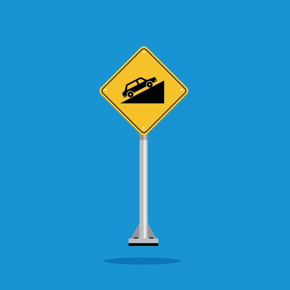 road sign icon, steep ascent ahead on yellow rhombus board. suitable for poster use and web icon vector
