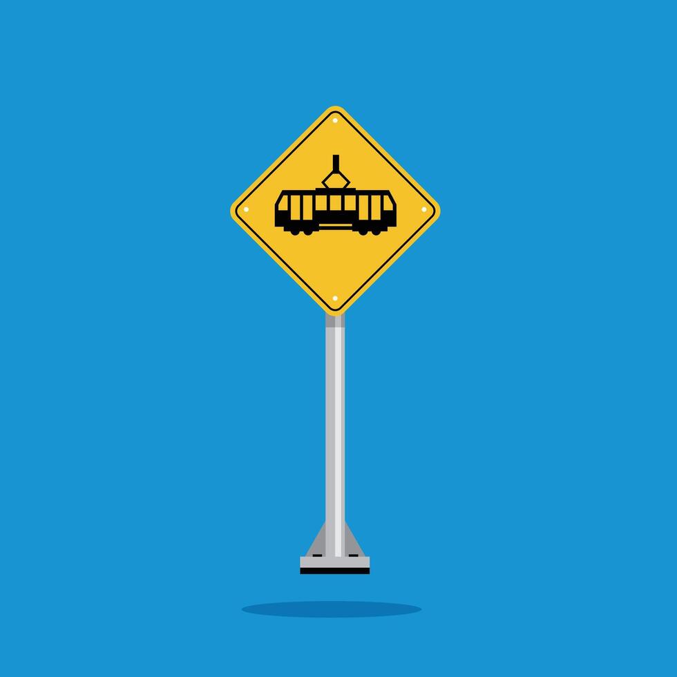 road sign icon, Trams Crossing road on yellow rhombus. board.suitable for poster use and web icon vector