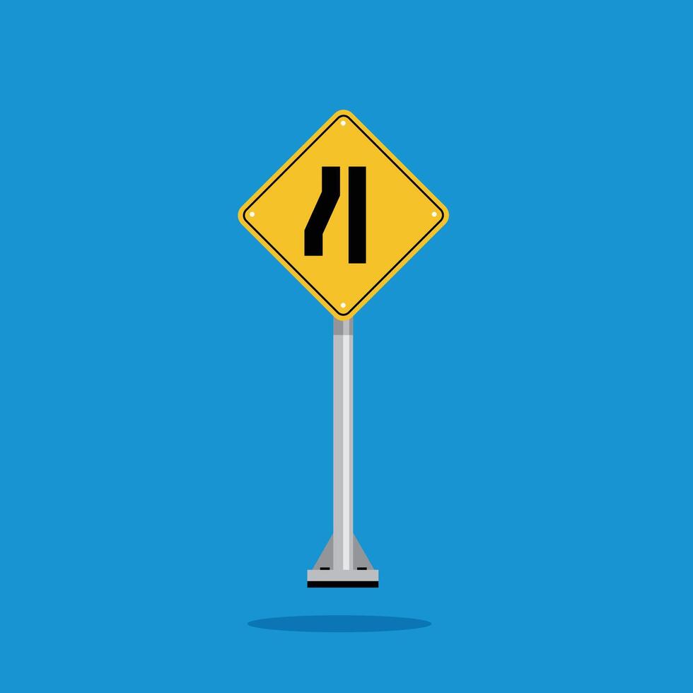 road sign icon, road gets narrow on side on yellow rhombus board. suitable for poster use and web icon vector