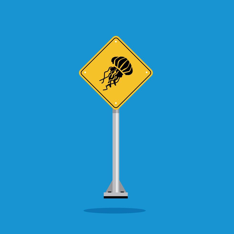road sign icon, jellyfish crossing on yellow rhombus. board.suitable for poster use and web icon vector