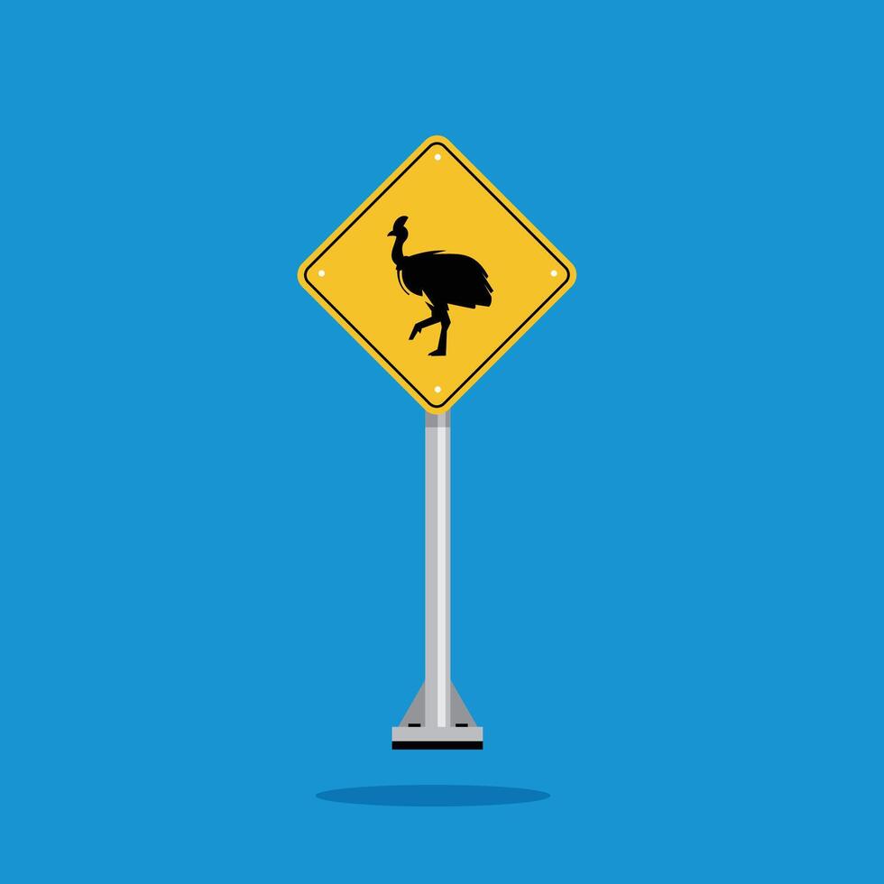 road sign icon, cassowary crossing on yellow rhombus. board.suitable for poster use and web icon vector