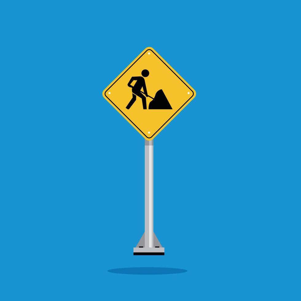 road sign icon, roadworks ahead warning on yellow rhombus. board.suitable for poster use and web icon vector