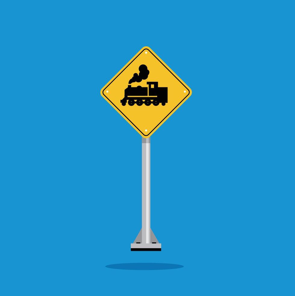 road sign icon, rail crossing on yellow rhombus. board.suitable for poster use and web icon vector