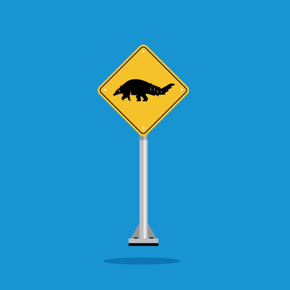 road sign icon, pangolin crossing on yellow rhombus. board.suitable for poster use and web icon vector