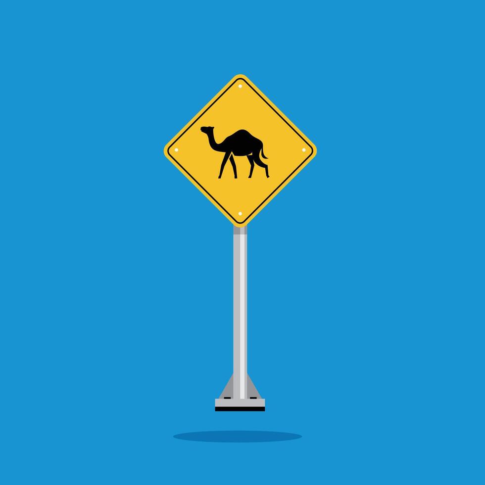 road sign icon, camel crossing road on yellow rhombus. board.suitable for poster use and web icon vector