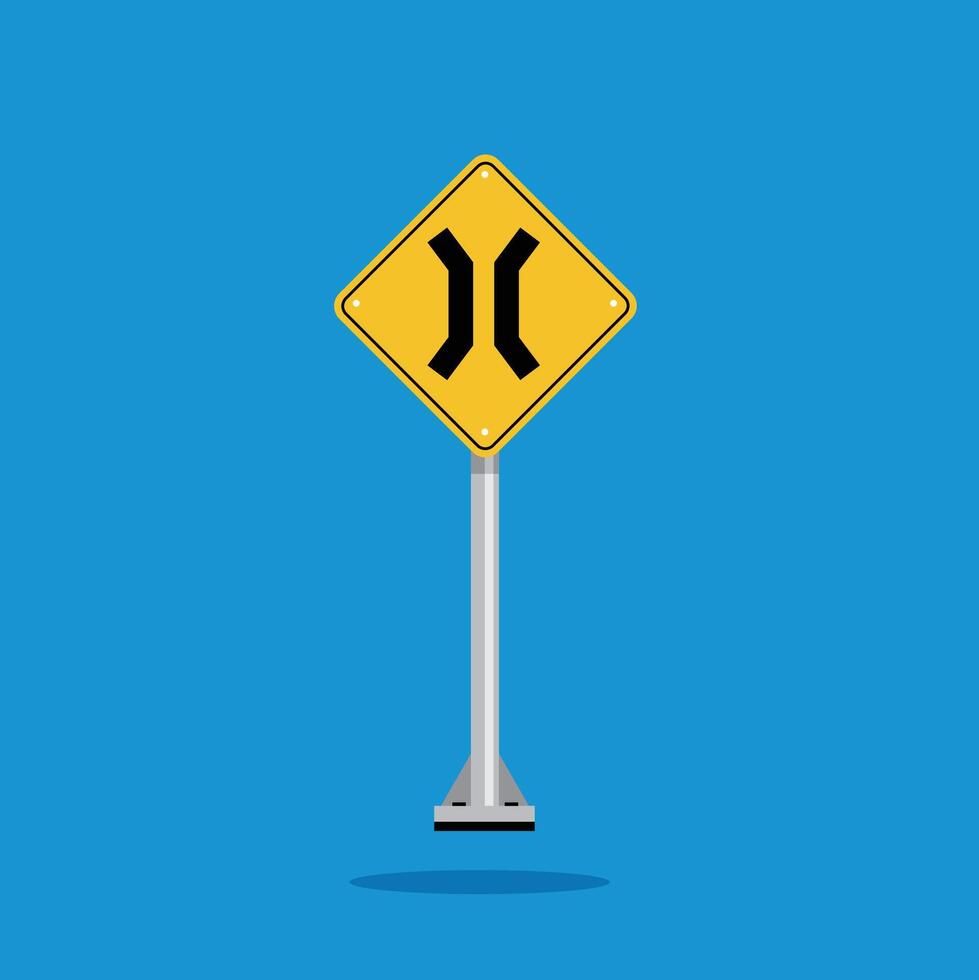 road sign icon, warning for a narrowing on yellow rhombus. board.suitable for poster use and web icon vector