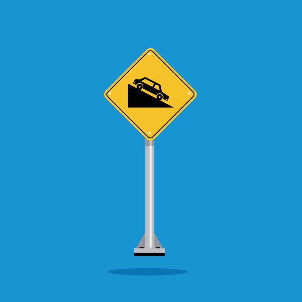 road sign icon, steep descent ahead on yellow rhombus board. suitable for poster use and web icon vector
