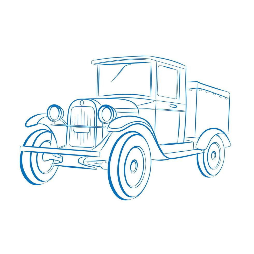 Drawing truck. Retro car. illustration. vector