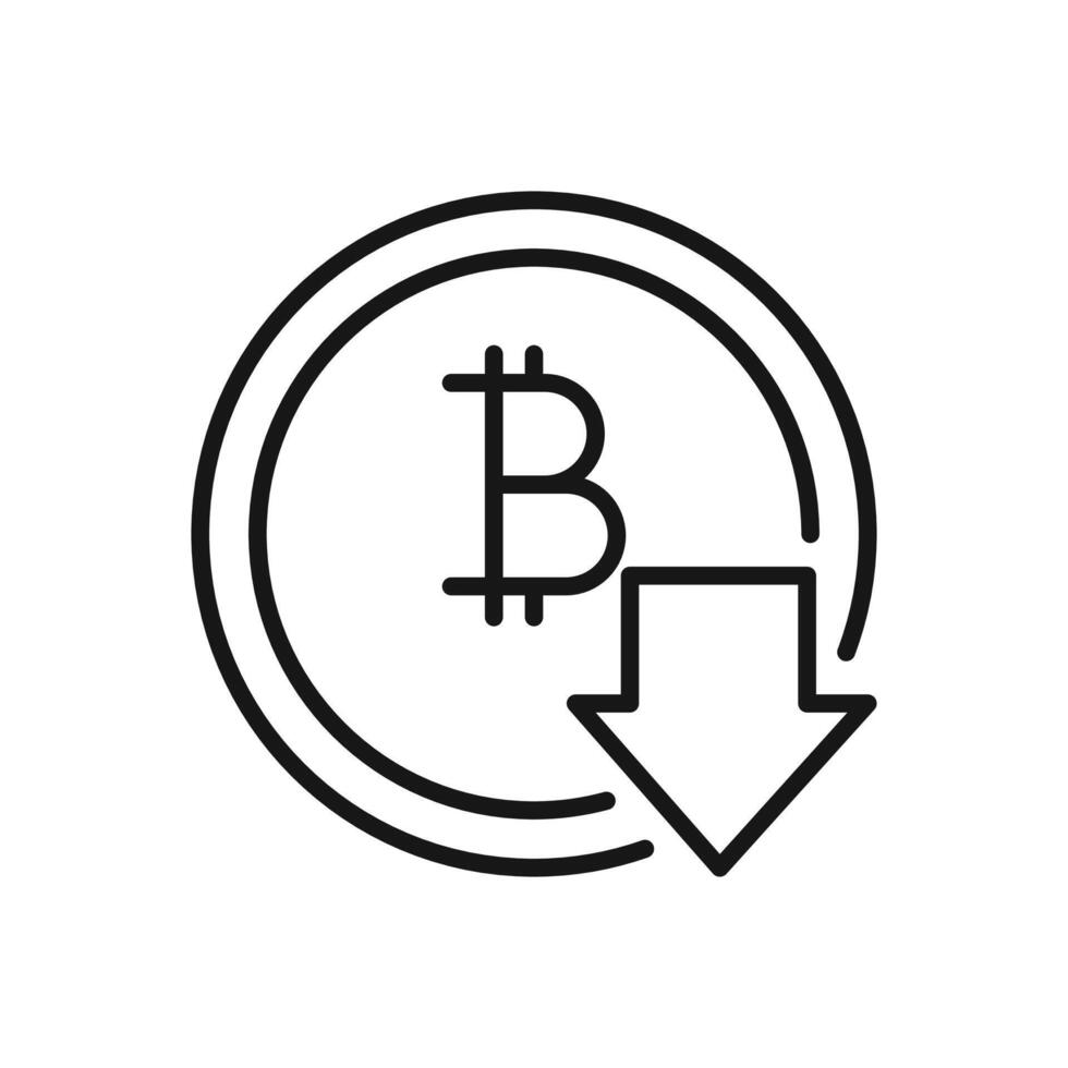 Bitcoin icon with arrow pointing down vector