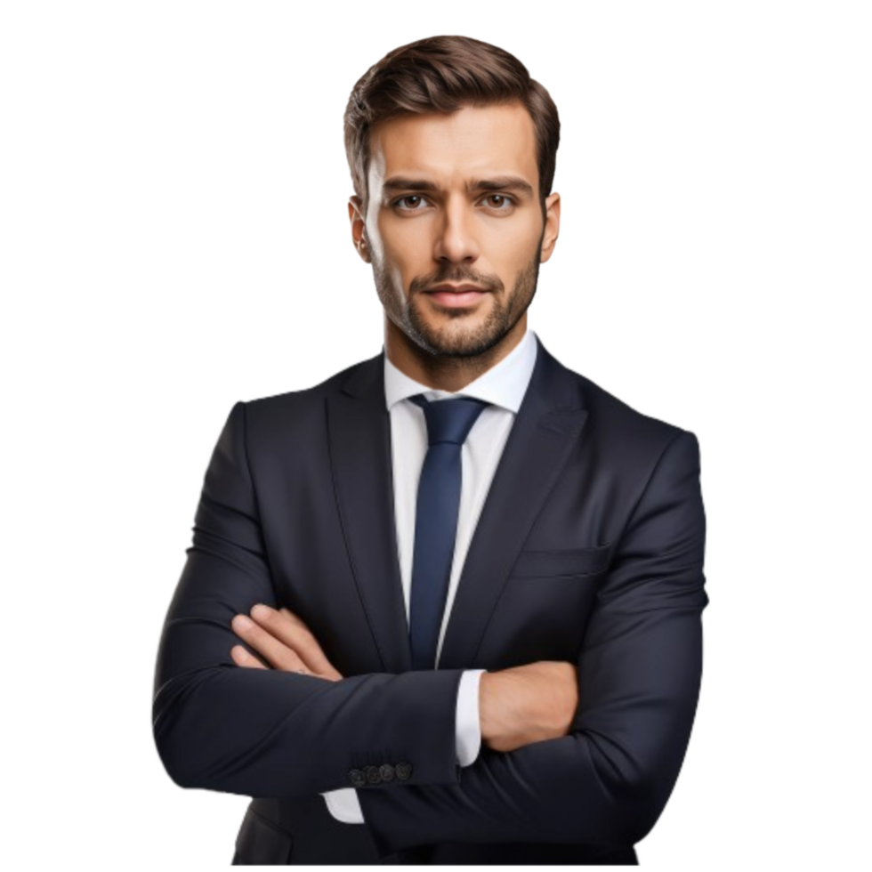 Business Leader in Suit and Tie with Crossed Arms Pose png