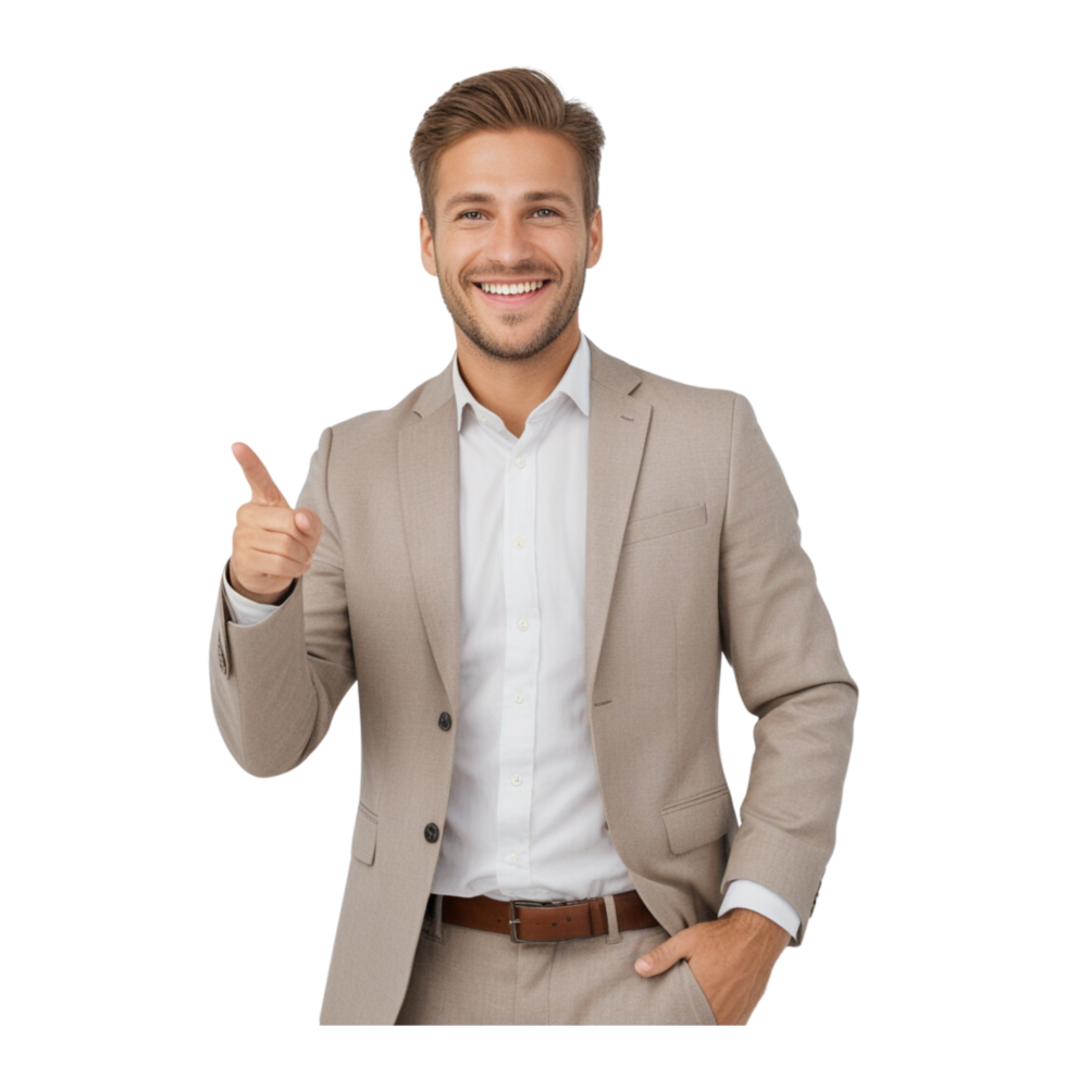 Professional Businessman in Suit Pointing at Something png