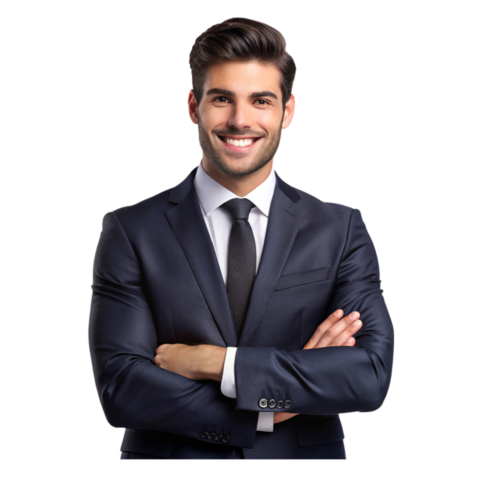 A confident businessman with smiling in suit and tie png