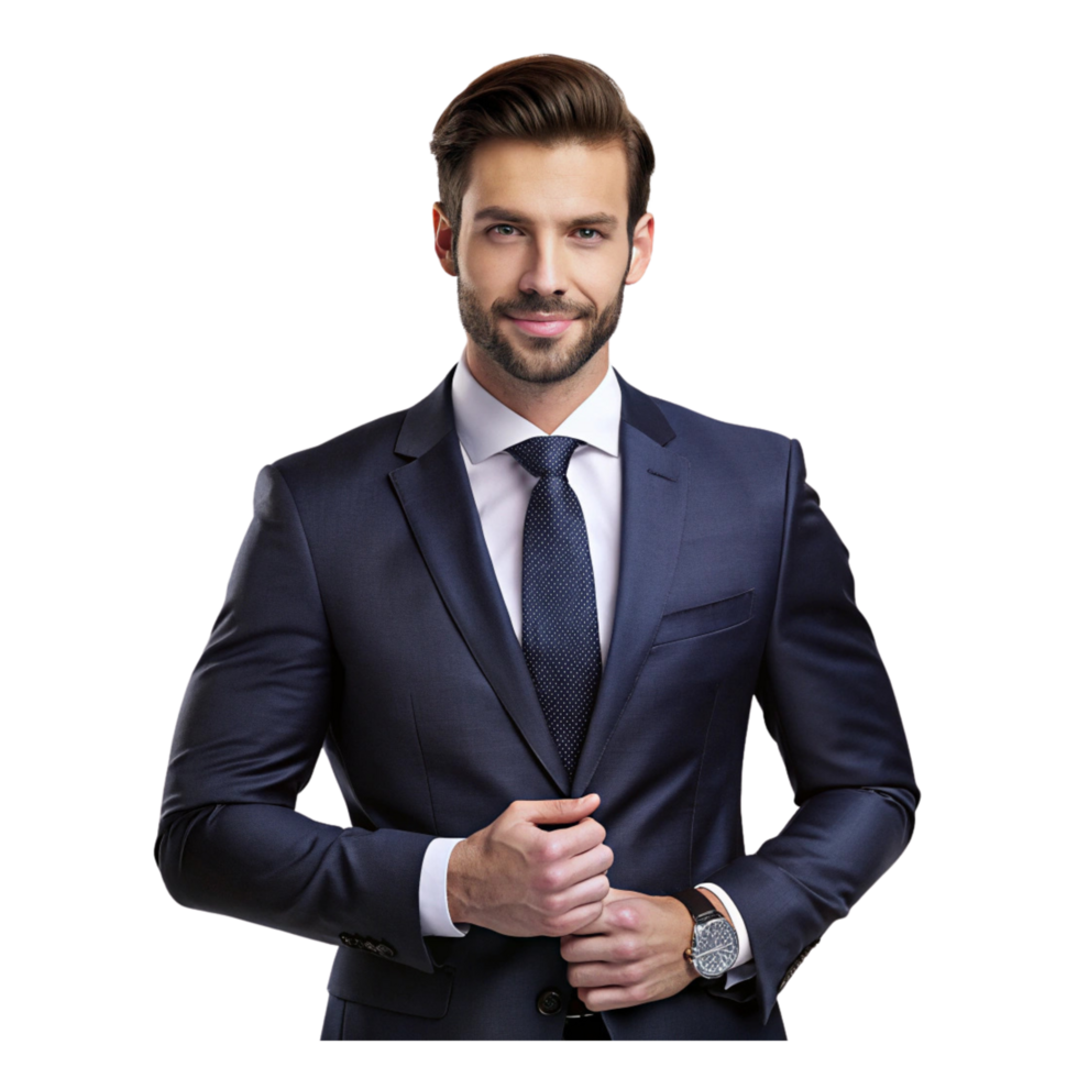A confident businessman in a suit posing for the camera png