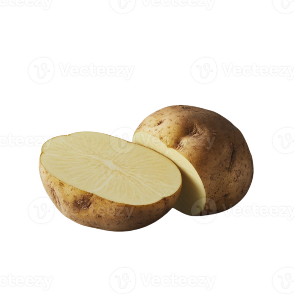 Photo featuring a potato split in two on a see-through background png