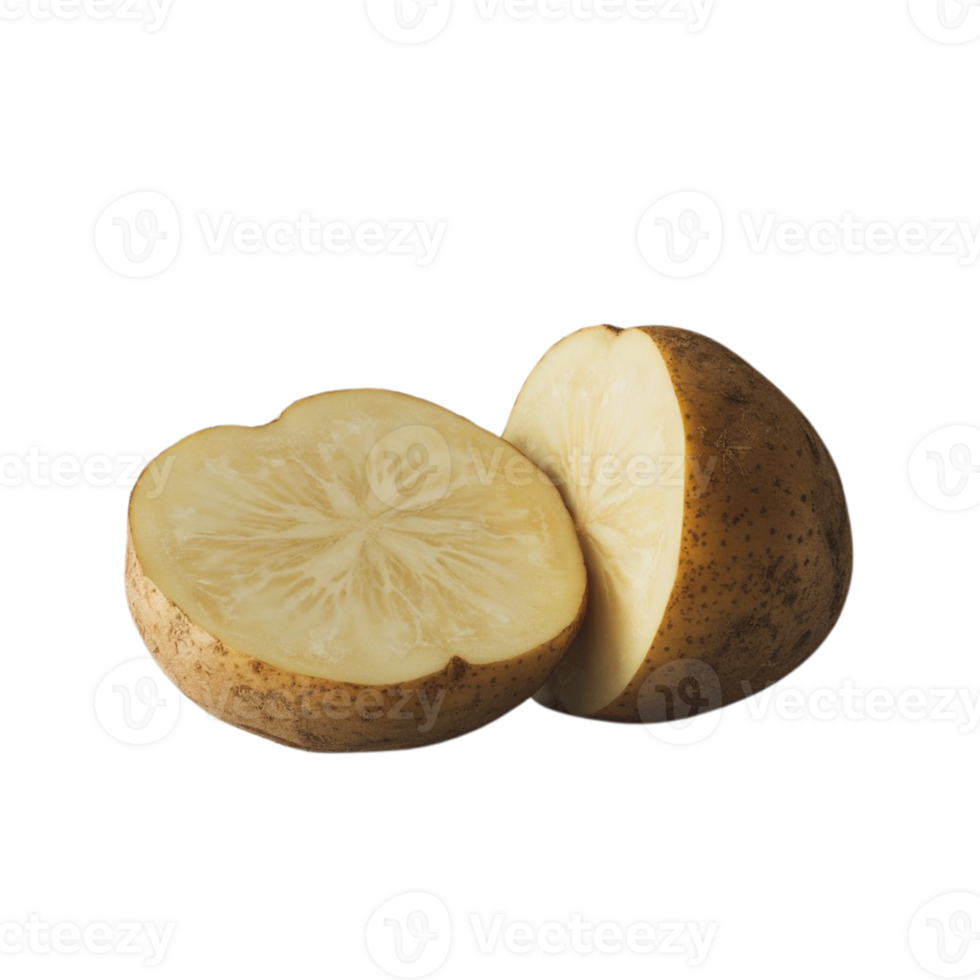 Picture showing a potato halved against a transparent backdrop png