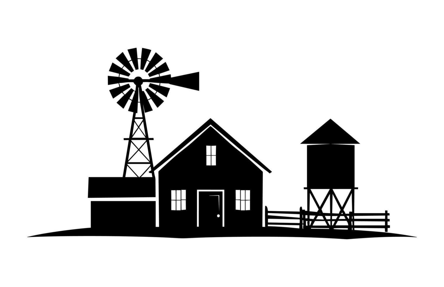 Farmhouse and Windmill Silhouette black Clipart vector