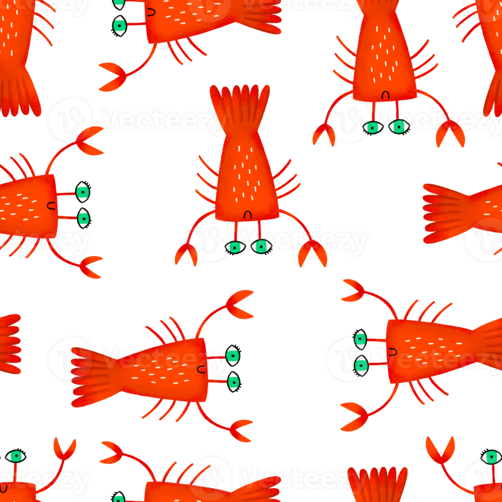 Seamless pattern of sea crabs lobsters. Marine background. Underwater world and animals. Hand drawn illustration on isolated background png