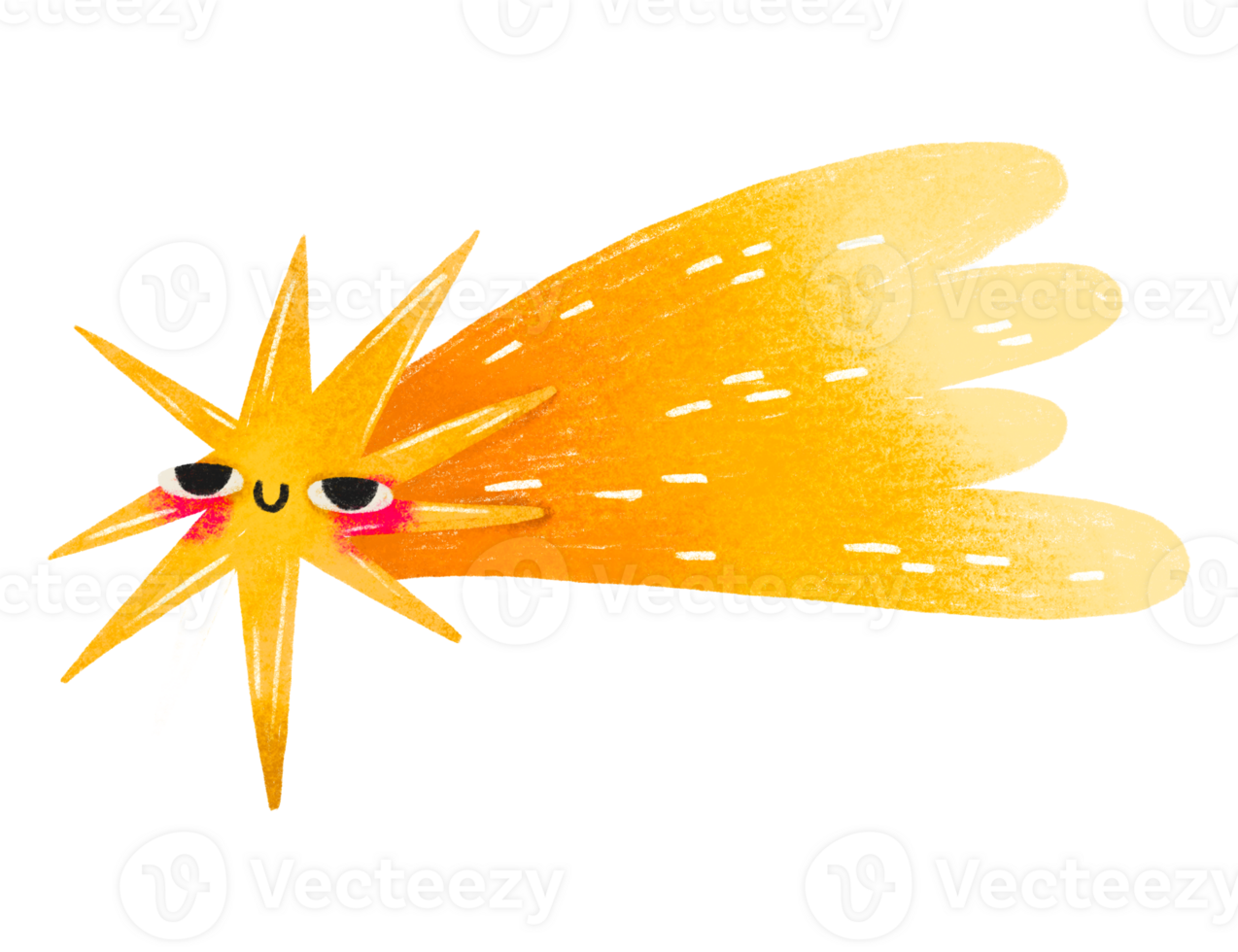 Golden star with tail falling. Celestial body. Hand drawn cartoon illustration png