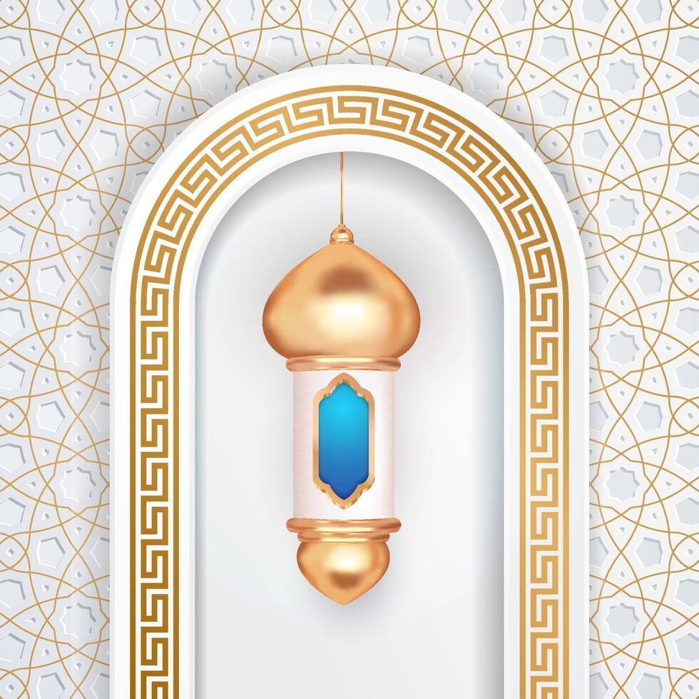 Ramadan kareem greeting card with islamic arabic pattern background vector