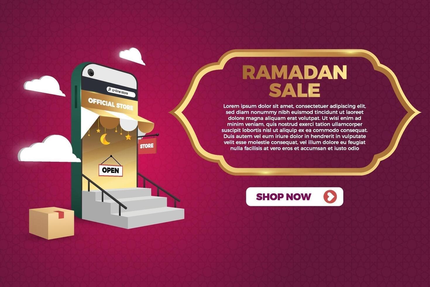 Ramadan sale islamic concept with mobile phone and box illustration vector