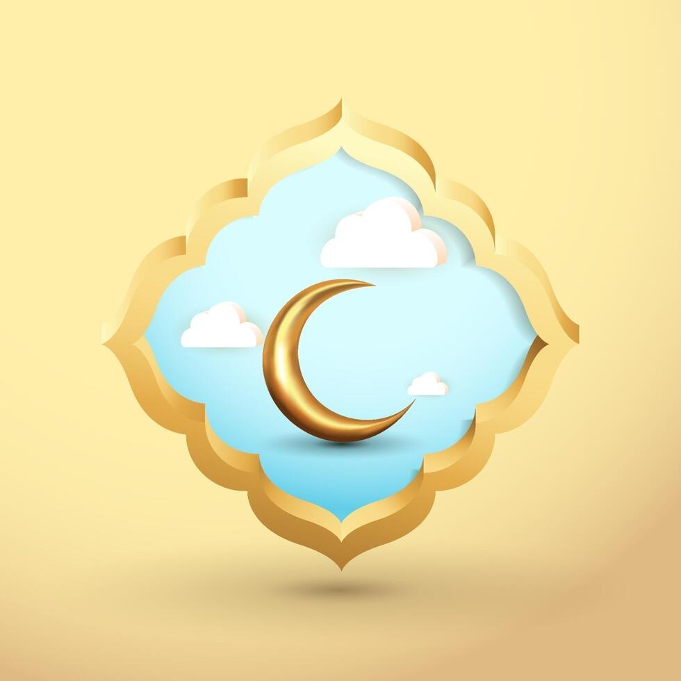 Islamic crescent and clouds on a gold background vector