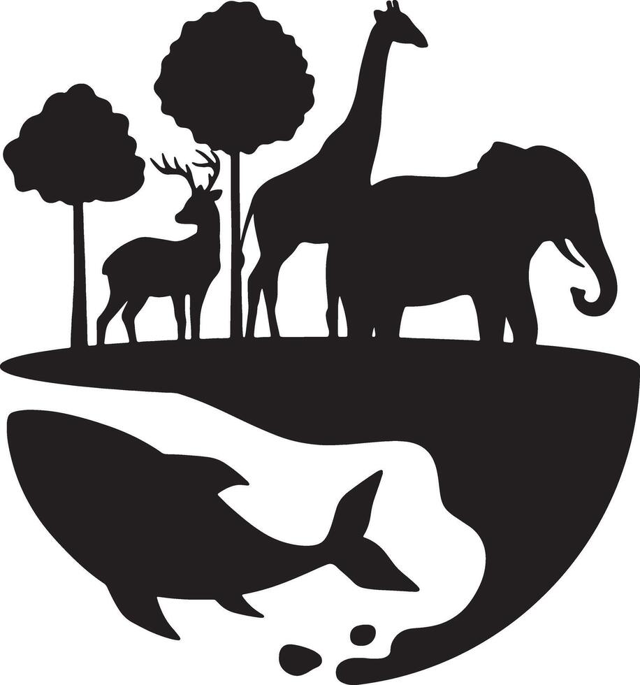 Harmony of Land and Sea Wildlife Balance Silhouette Art Illustration With White Background. vector