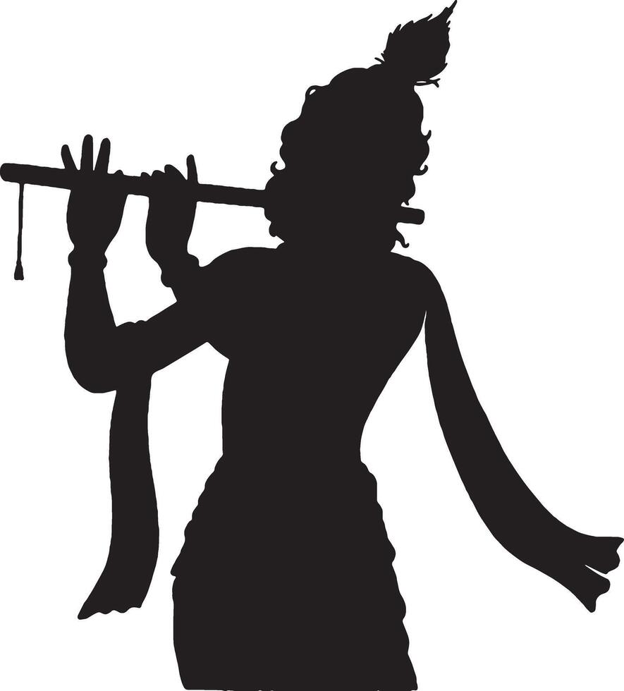 Krishna with Flute Silhouette Art Illustration With White Background. vector