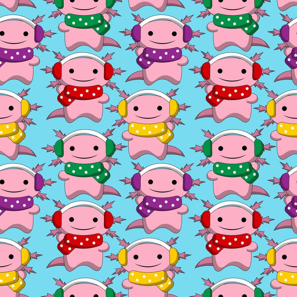 Seamless pattern with Cute Christmas Axolotl vector