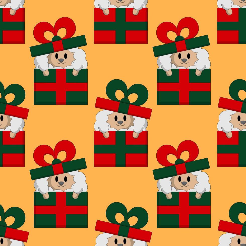 Seamless pattern with Cute Christmas Sheep in gift box vector