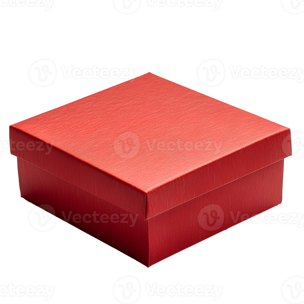Red box , isolated on transparent background. Simple square-shaped gift box or packaging design in vibrant red color. Perfect for d png