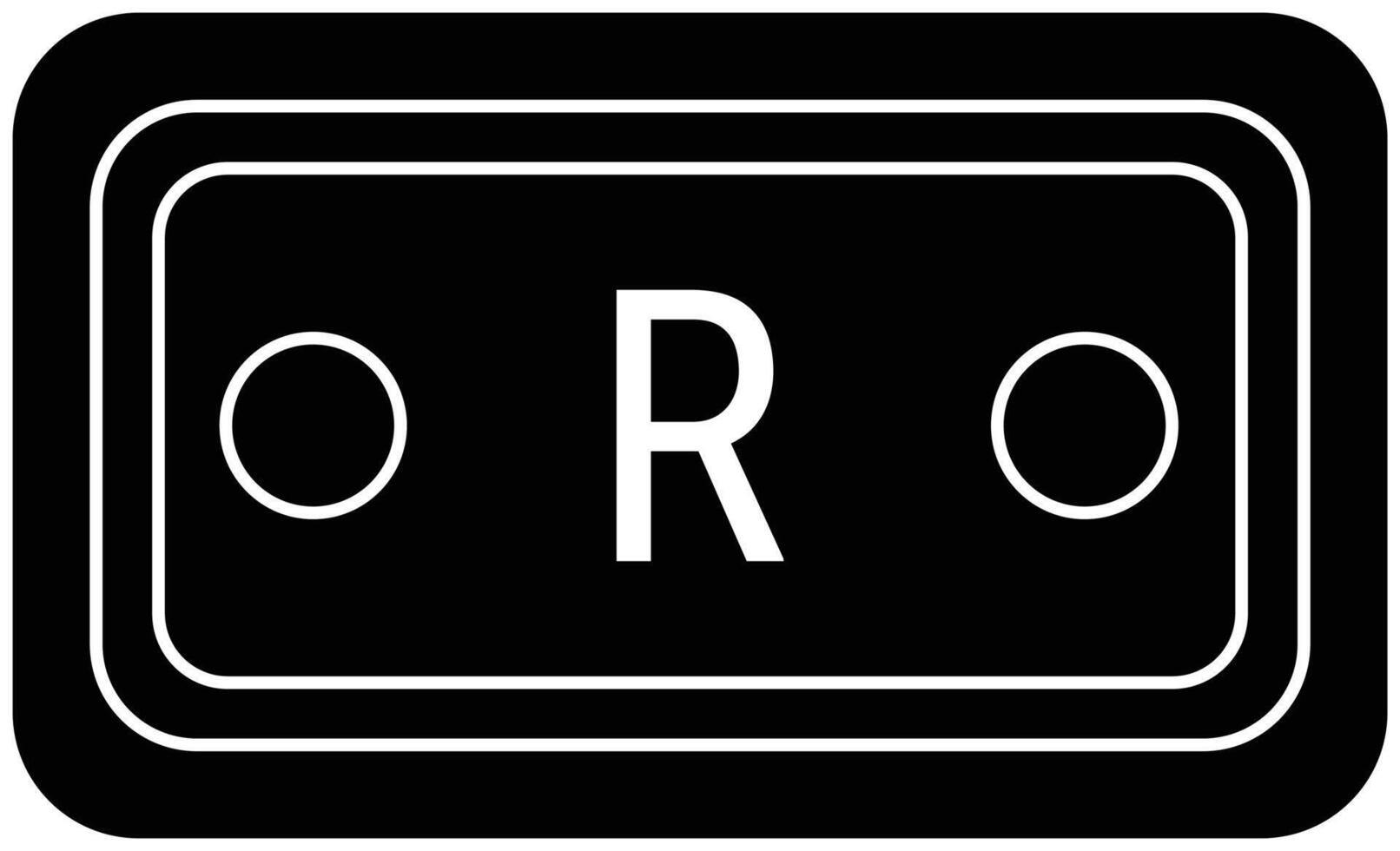 A black and white image of a button with the letter r vector