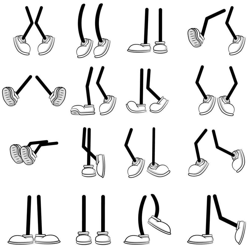 Set of Cartoon feet and legs gestures in black and white isolated on a white background vector