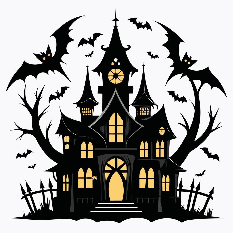 Halloween haunted house illustration on white background vector