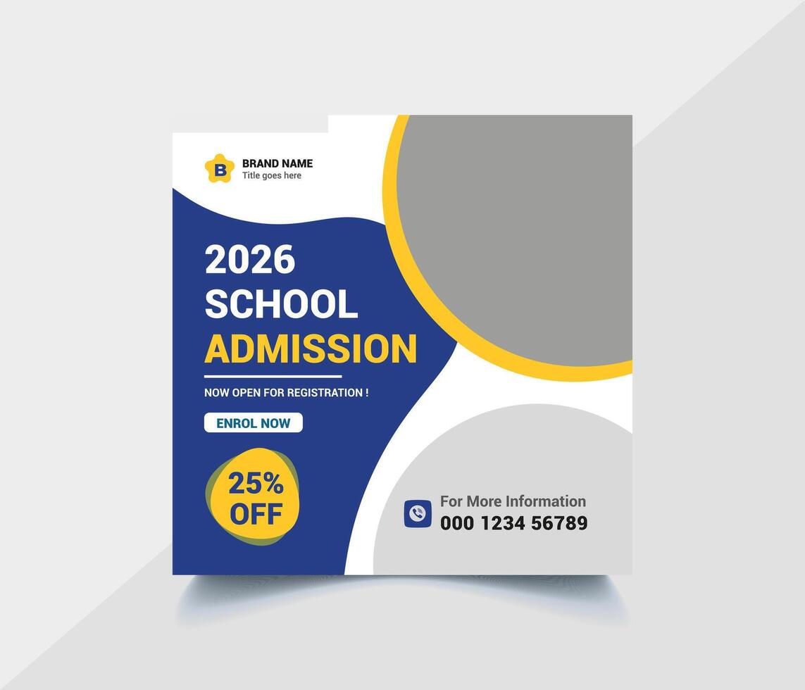 School Admission Social Media post design template. Back to school online marketing banner Post Template. vector