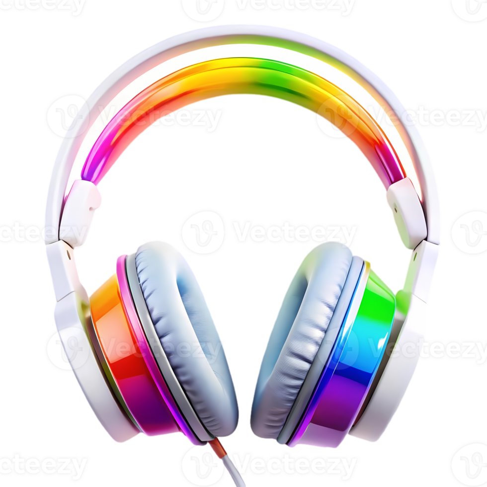 A pair of headphones with rainbow colored lights png