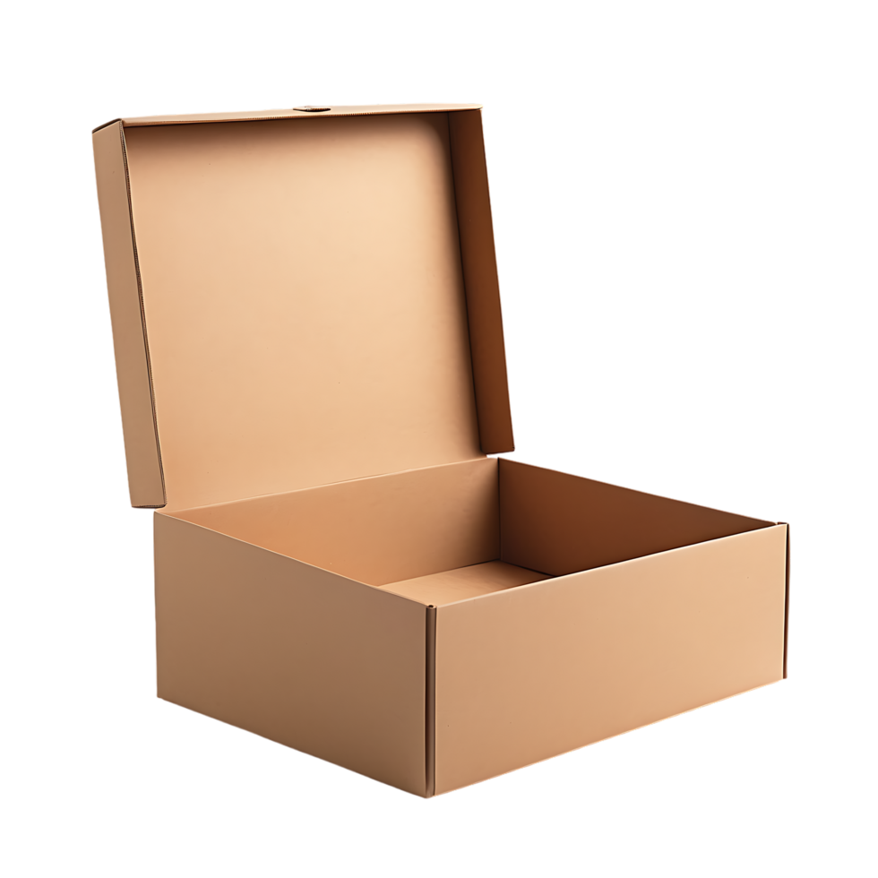 A brown cardboard box with an open lid png