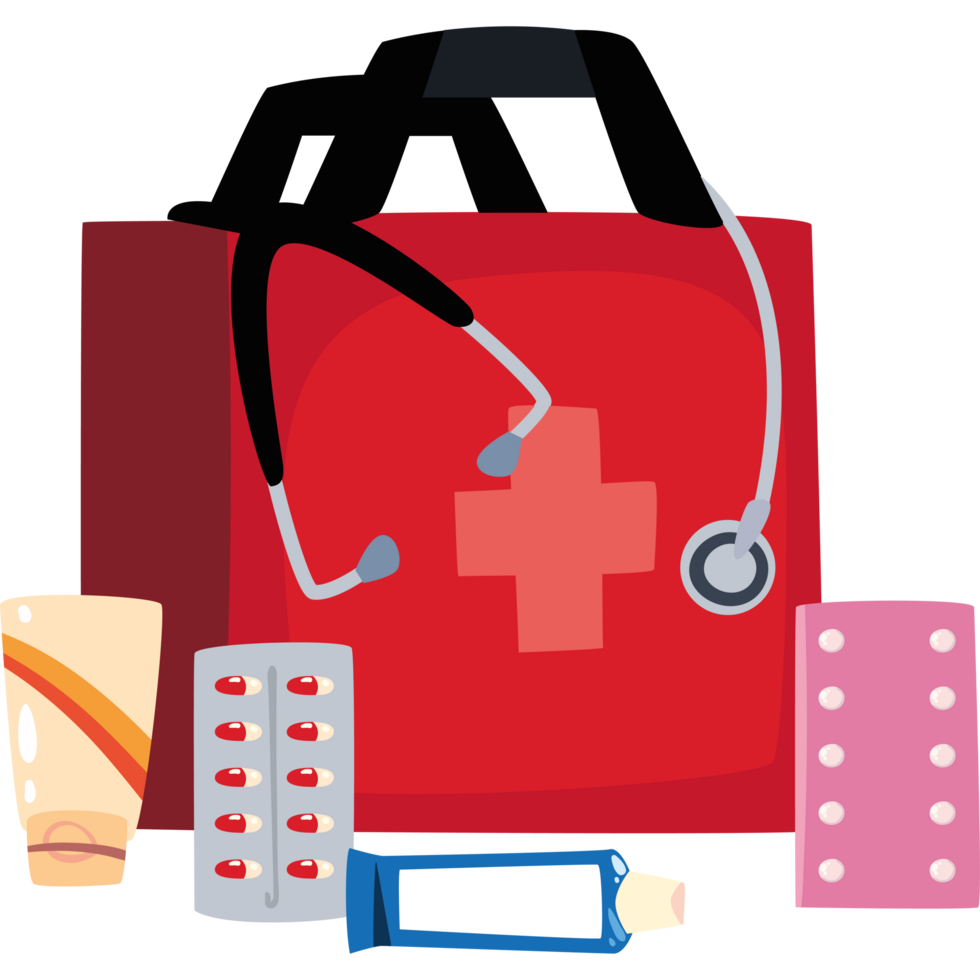 first aid medicine box with medical equipment png