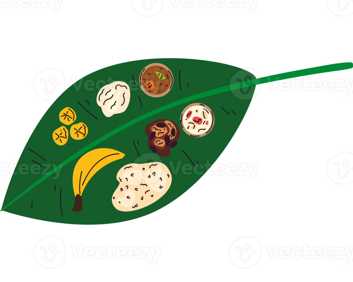 onam festival food on banana leaf png