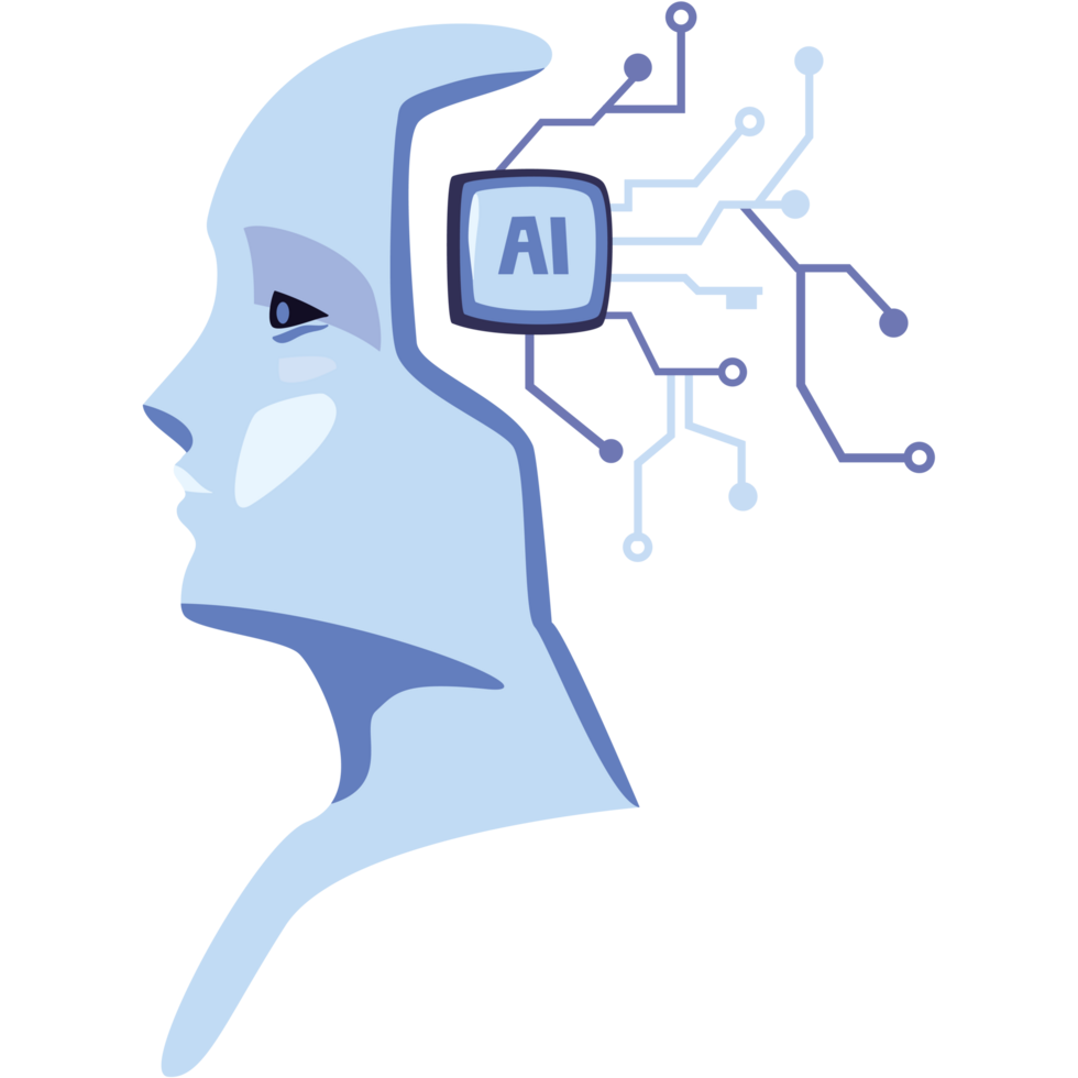 digital ai robot head and brain circuit png