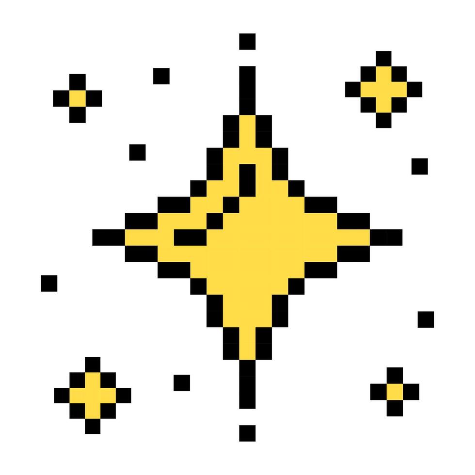 Glitter Stars, sparkling stars pixel art, Bright yellow sparkling pixel art 8 bit vector
